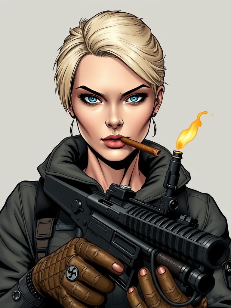 German Paratrooper Girl in Comic Book Style