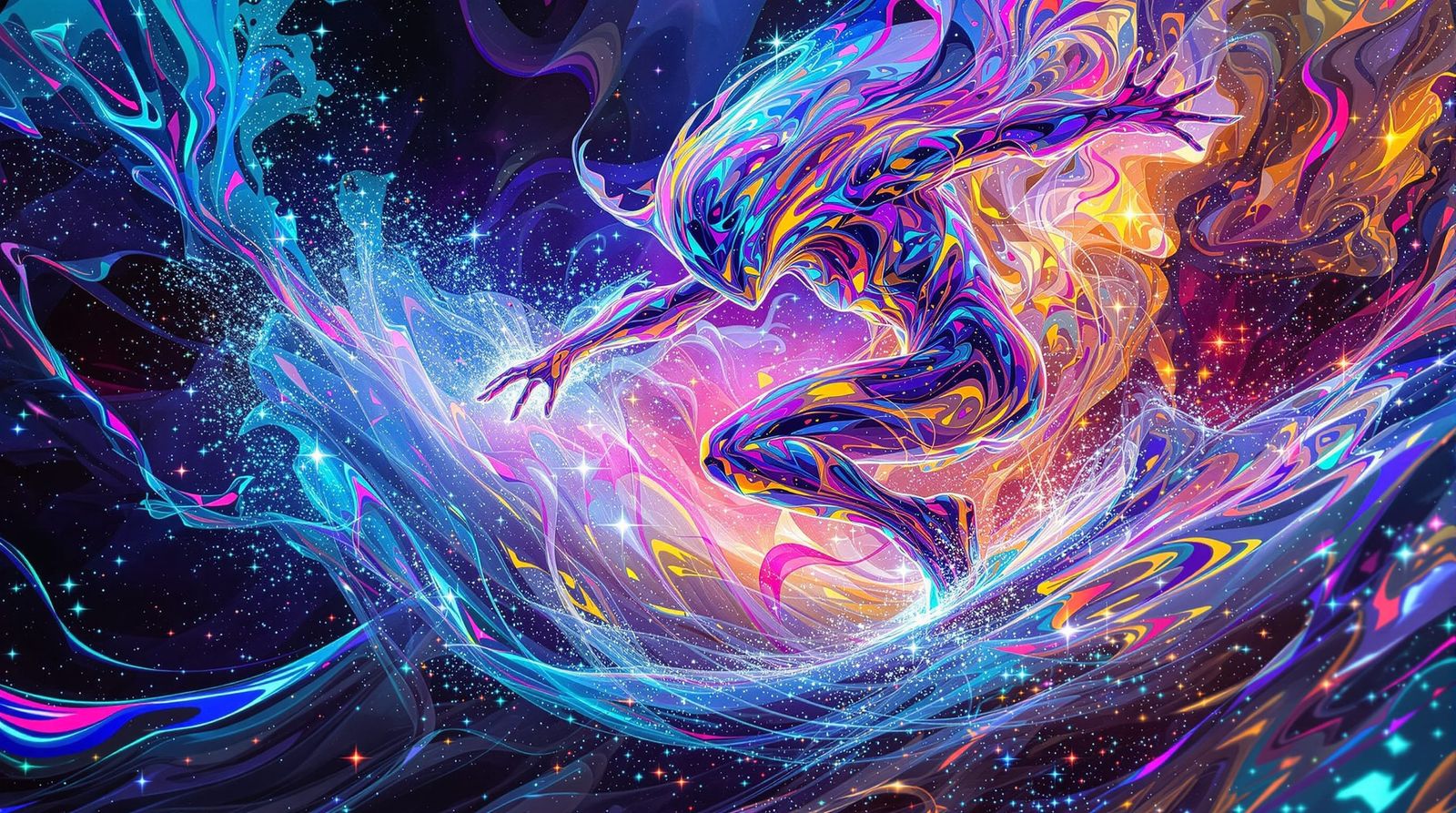 Cosmic Surfer in Fractal Iridescence