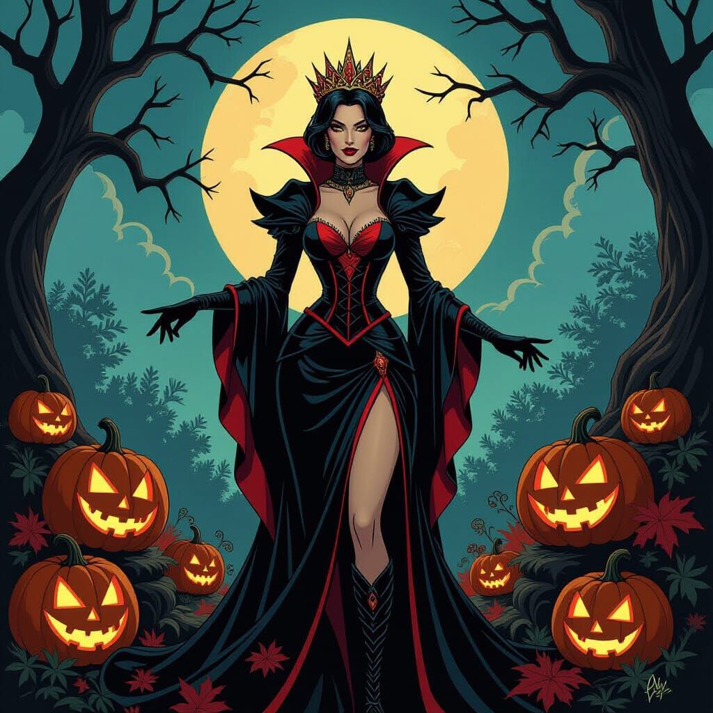 Queen of Halloween in Comic Art Style
