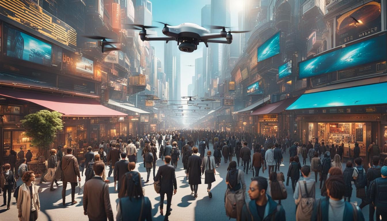 Futuristic Cyberpunk Cityscape with Drone