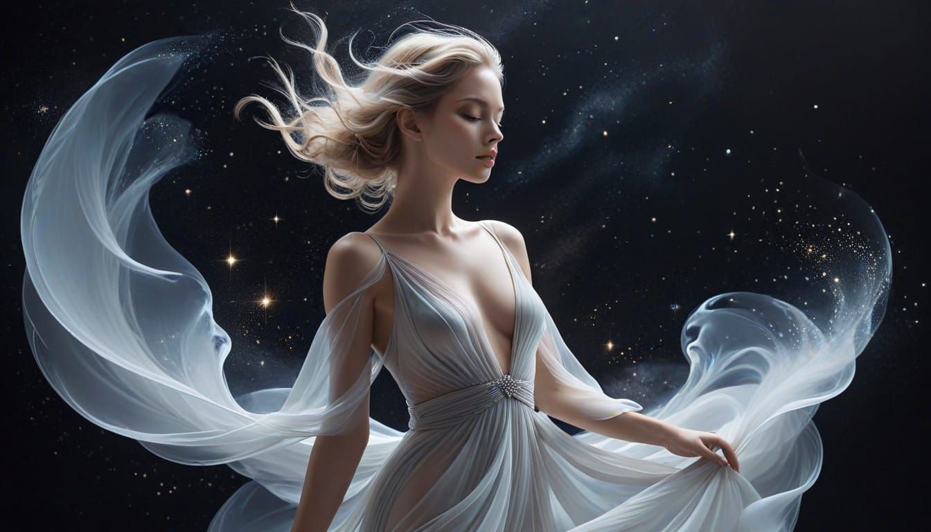 Ethereal Cloud Woman in Fashion Sketch Style