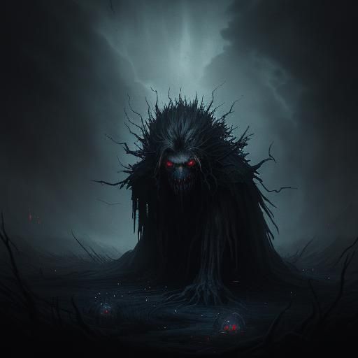 Dark Fantasy Fallen Angel with Sinister Glowing Eyes