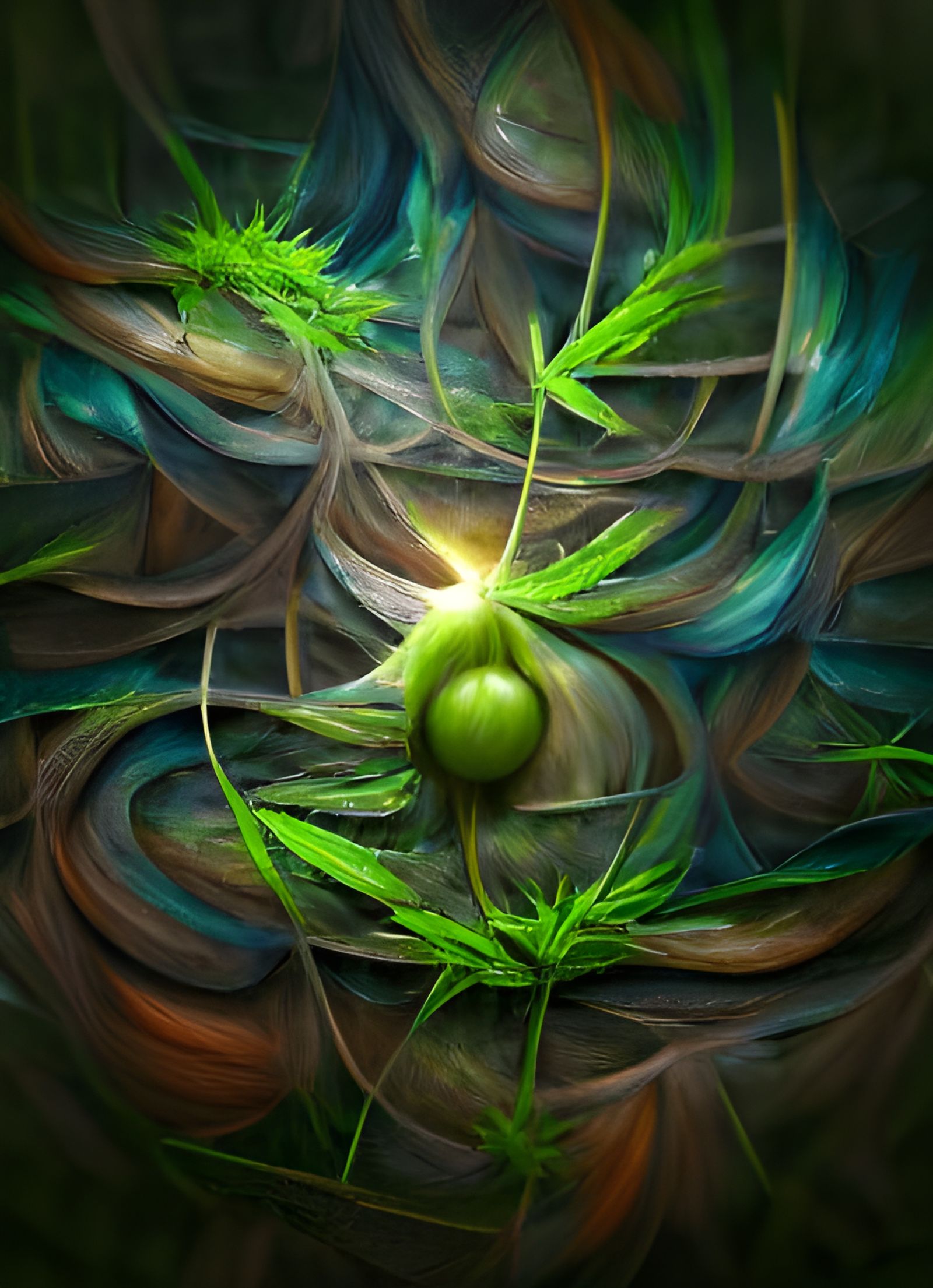 Glowing Abstract Marijuana Hemp Concept Art