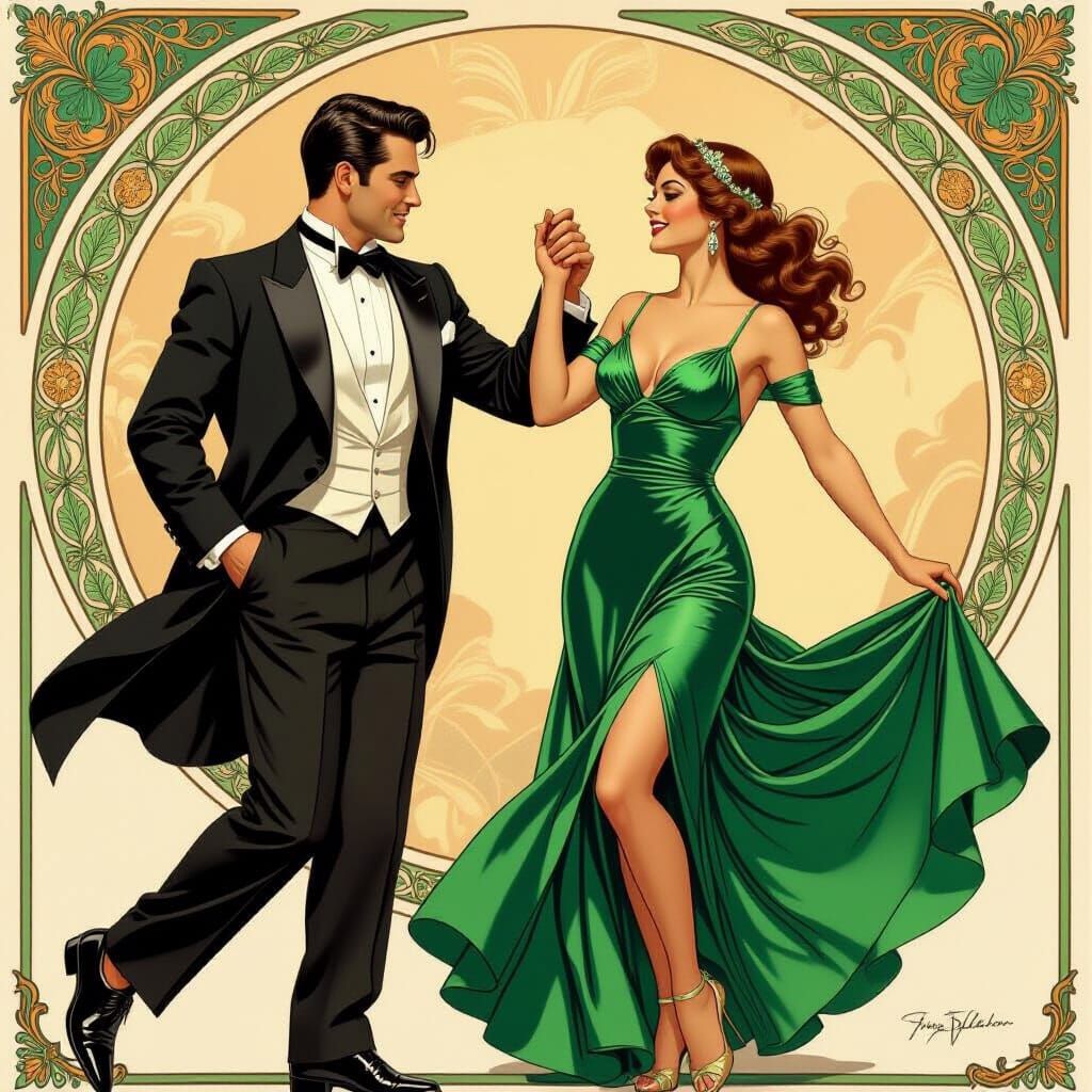 Elegant Couple Dancing in Hyperrealistic Style