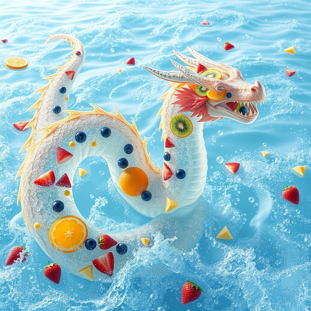 Water Dragon Emerges from Effervescent Aquatic Realm