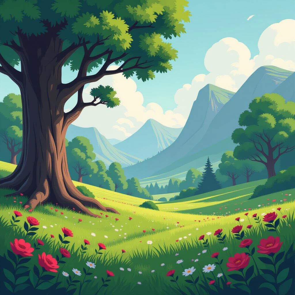 Serene Digital Landscape with Futuristic & Atmospheric Eleme...