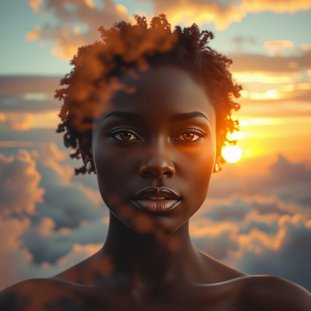 Dreamy Double Exposure: Black Woman and Sunset