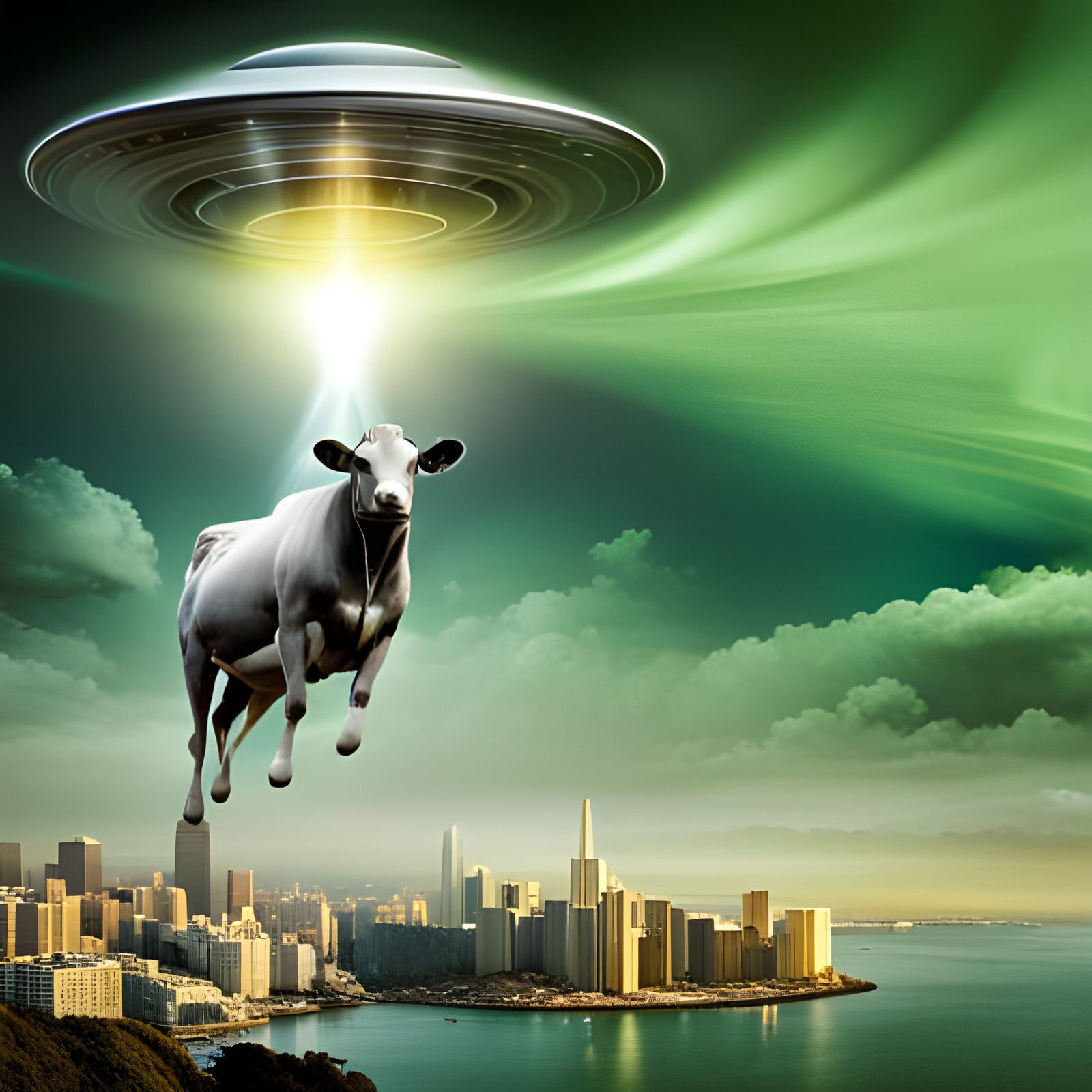 Cow Abduction Over San Francisco by UFO