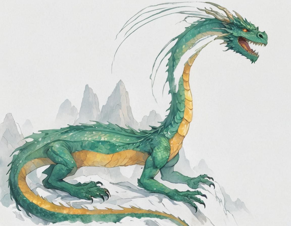 Majestic Dragon Perched on Misty Mountain Peak