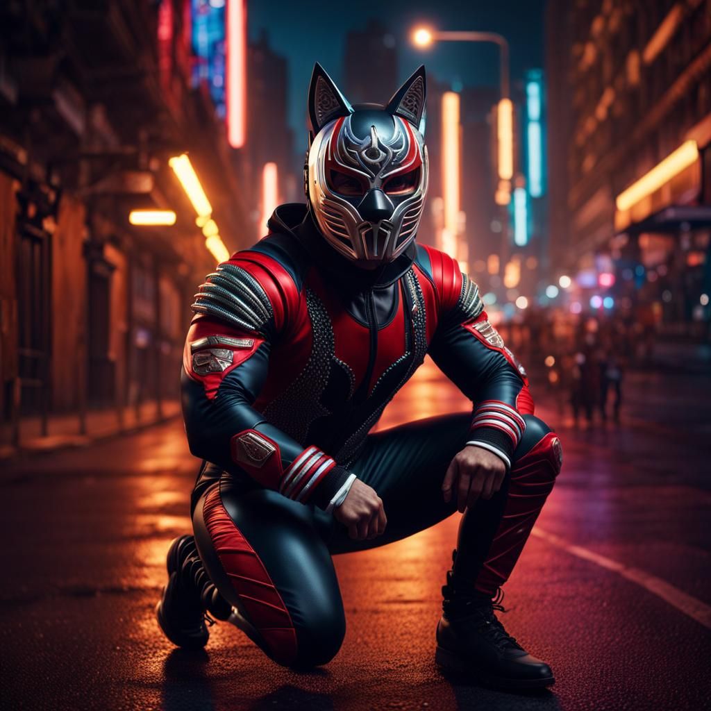 High Tech Wrestler Portrait in City at Night