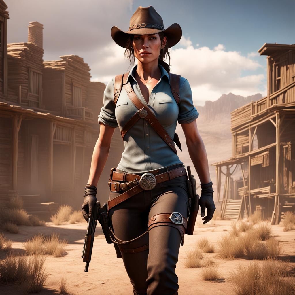 Lara Croft as Cowgirl in Old West