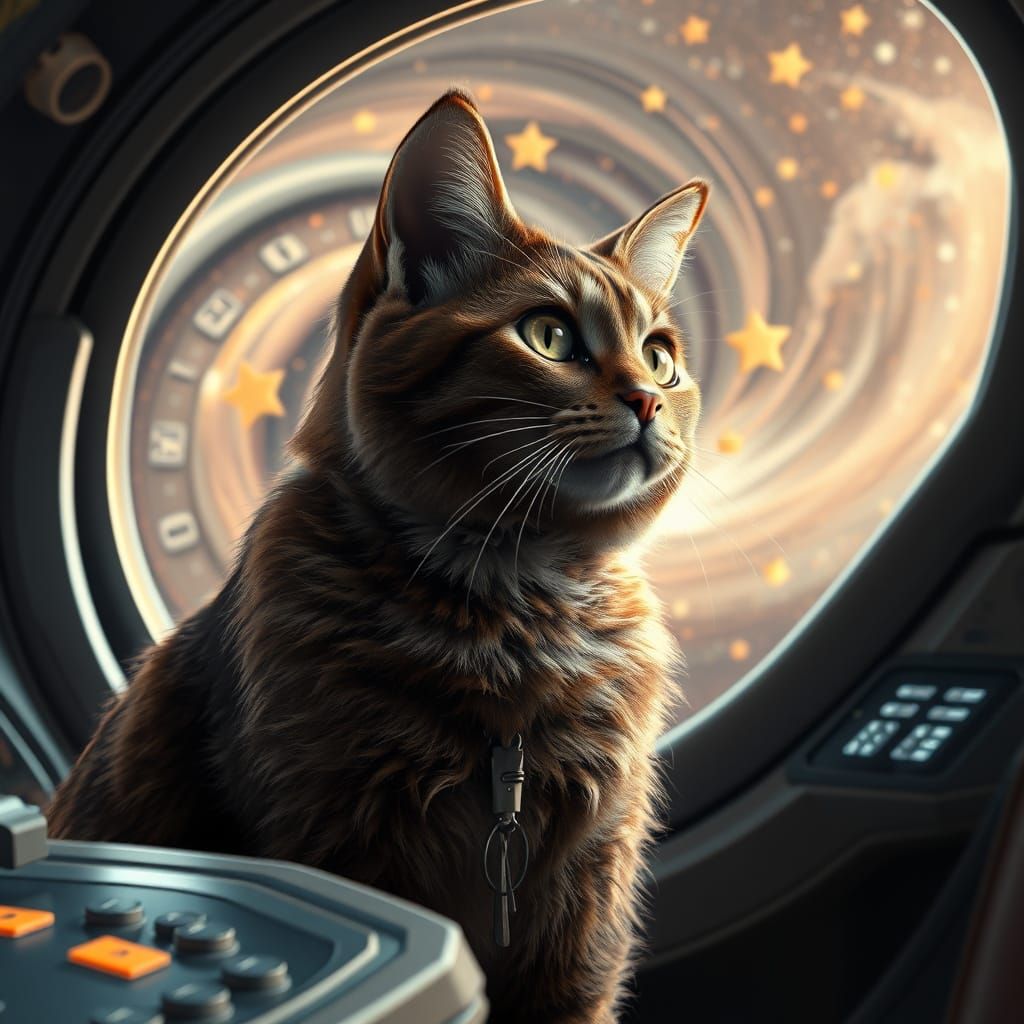 Chocolate Swirl Cat Gazing at Cocoa Galaxy