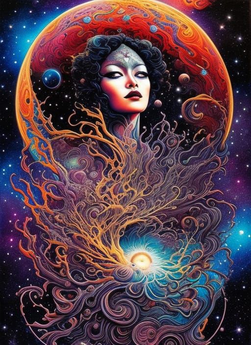 Surreal Girl Breaks Through Starry Nebulas