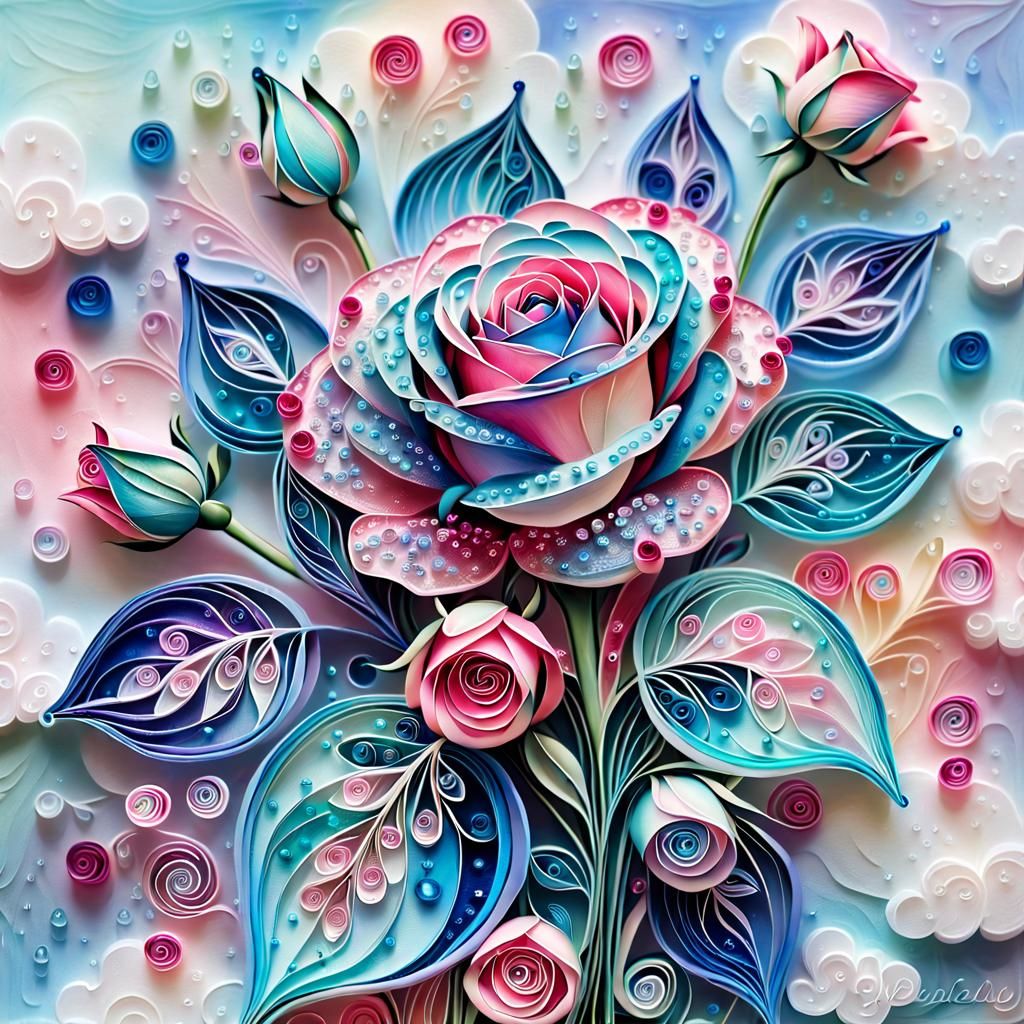 Dewy Roses in Pastel Oil Painting