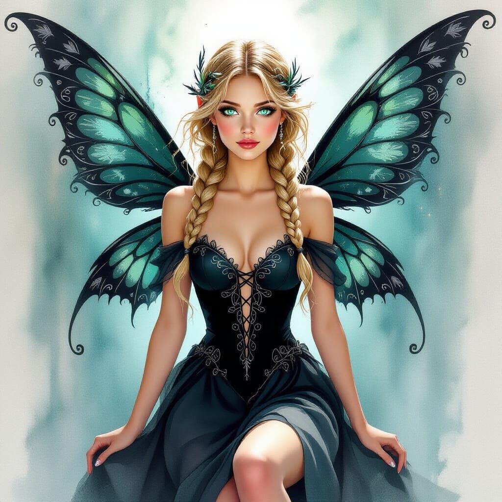 Ethereal Fairy Woman in Expressive Watercolor Style