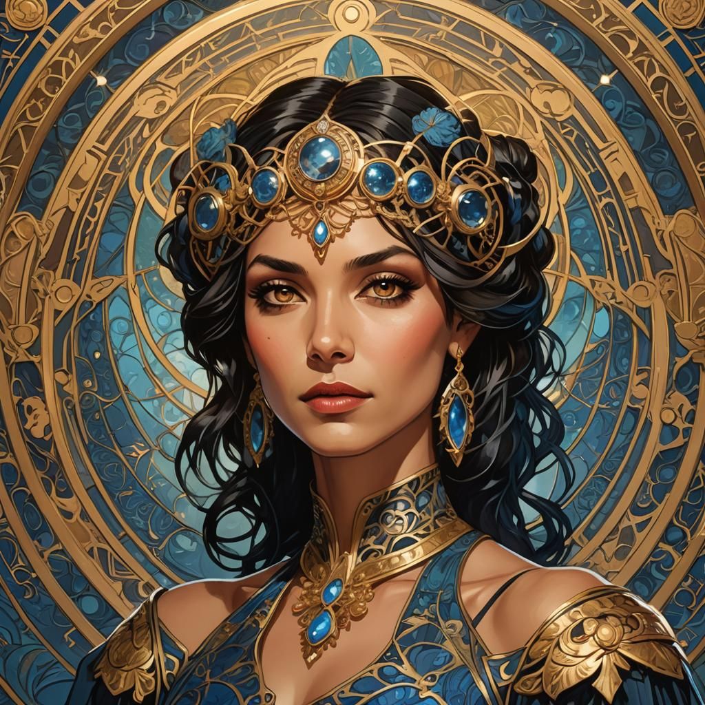 Regal Arachnid Socialite Portrait in Art Nouveau Style