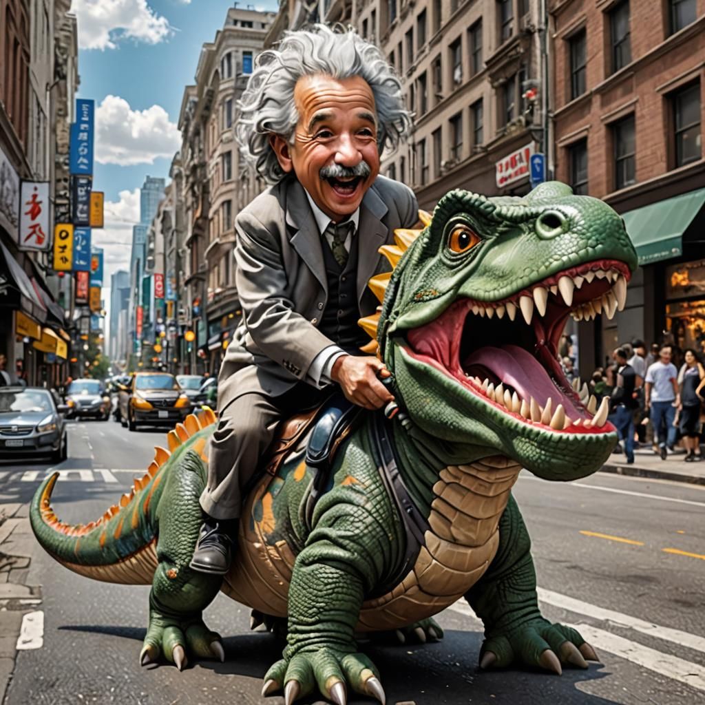 Einstein Rides a Dinosaur in Anime Style