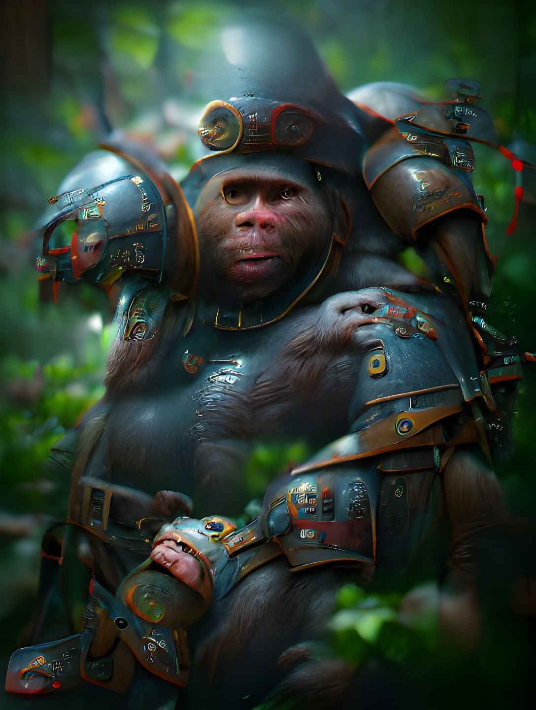 Ape Warrior in Maximalist Digital Art Style
