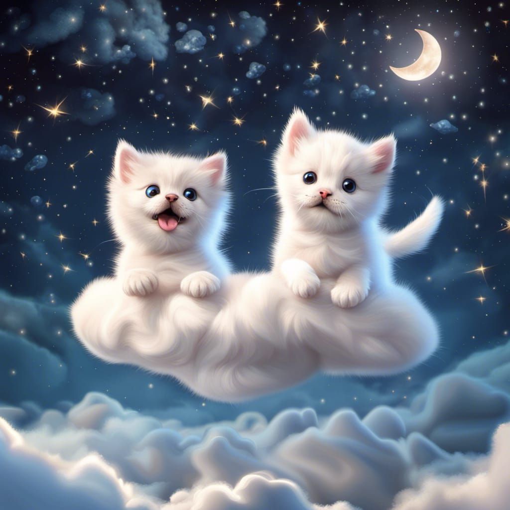 Puppy and Kitten's Fantasy Flight in Twilight Sky