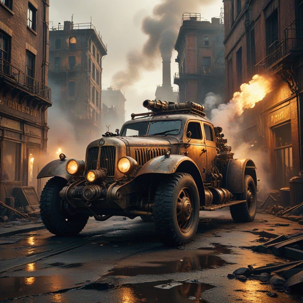 Gritty Steampunk Armoured Car Rumbles Through Post-Apocalypt...
