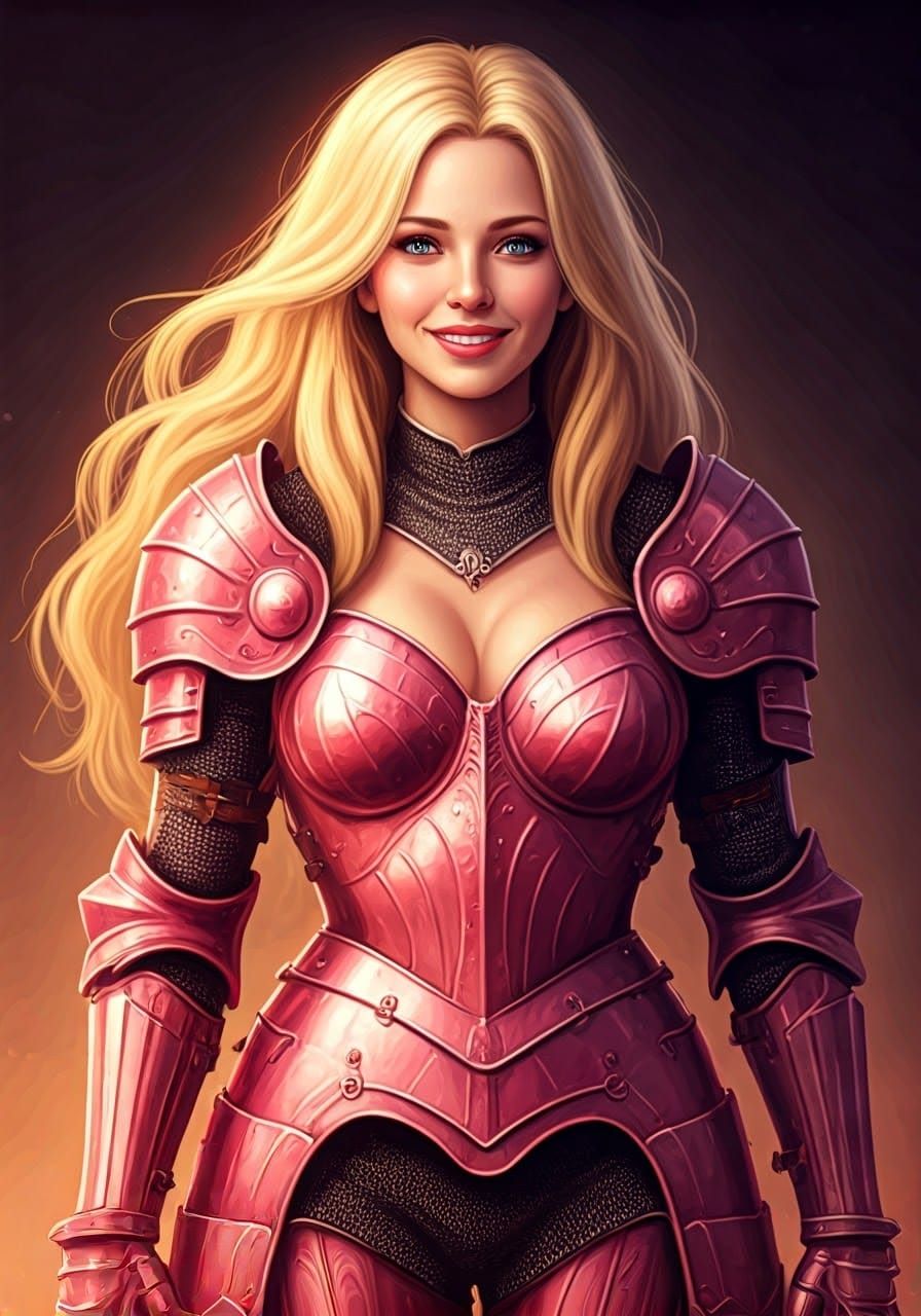 Charming Female Knight in Pink Plate Armor