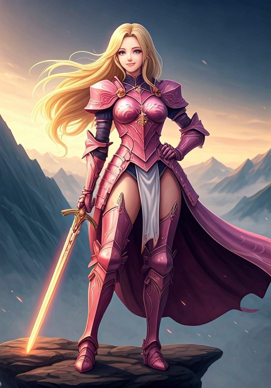 Curvaceous Female Warrior in Pink Plate Armor