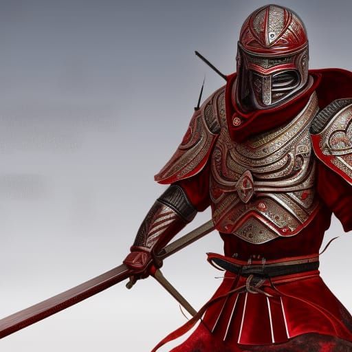 Noble Japanese Warrior in Red Armor Concept Art