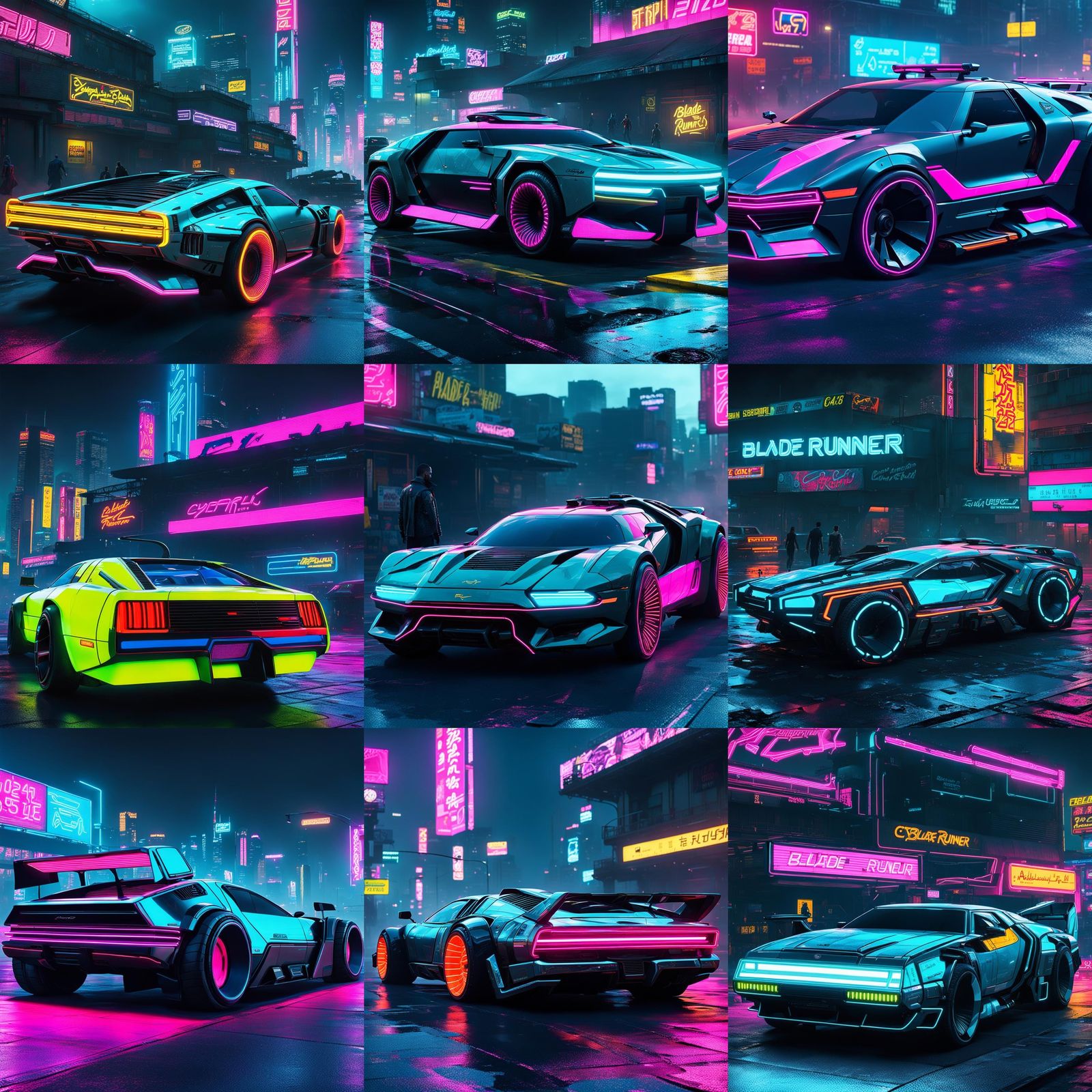 Cyberpunk Car Concept Art in Neon Style