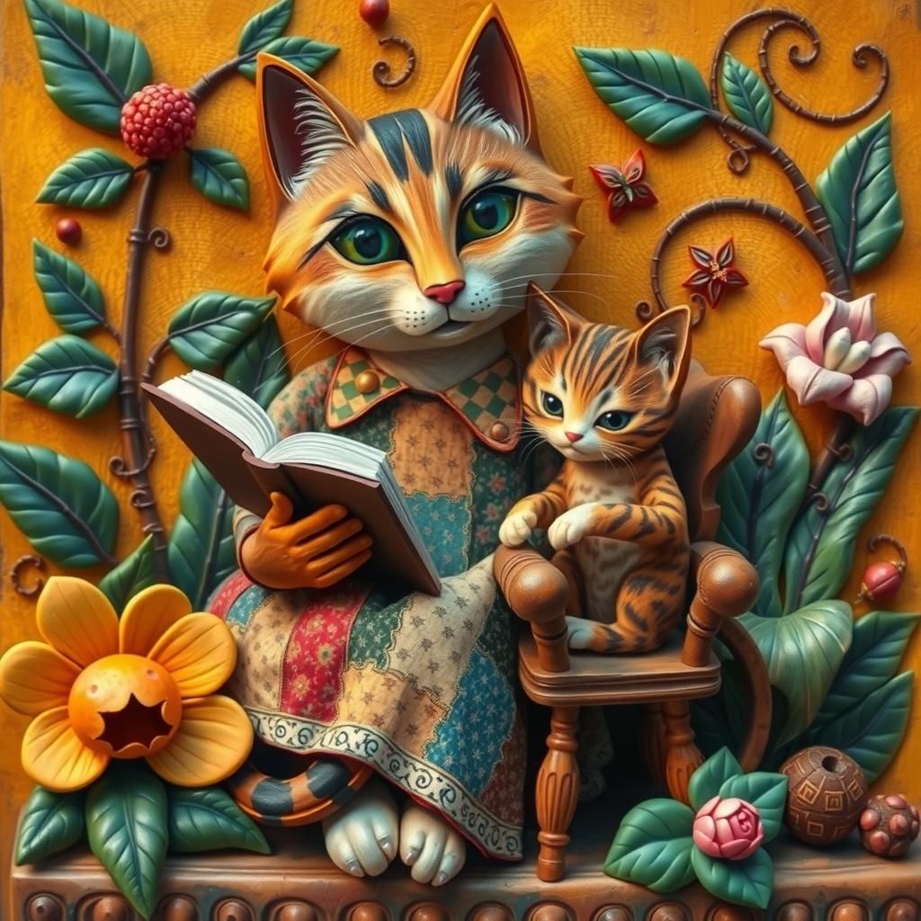 Mama Cat's Story Time: Folk Art Masterpiece