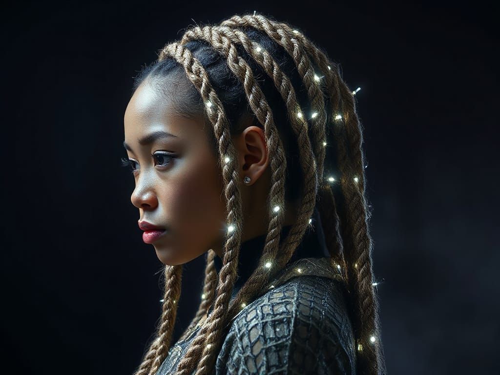 Elaborate Braids with Silver Thread and LED Lights