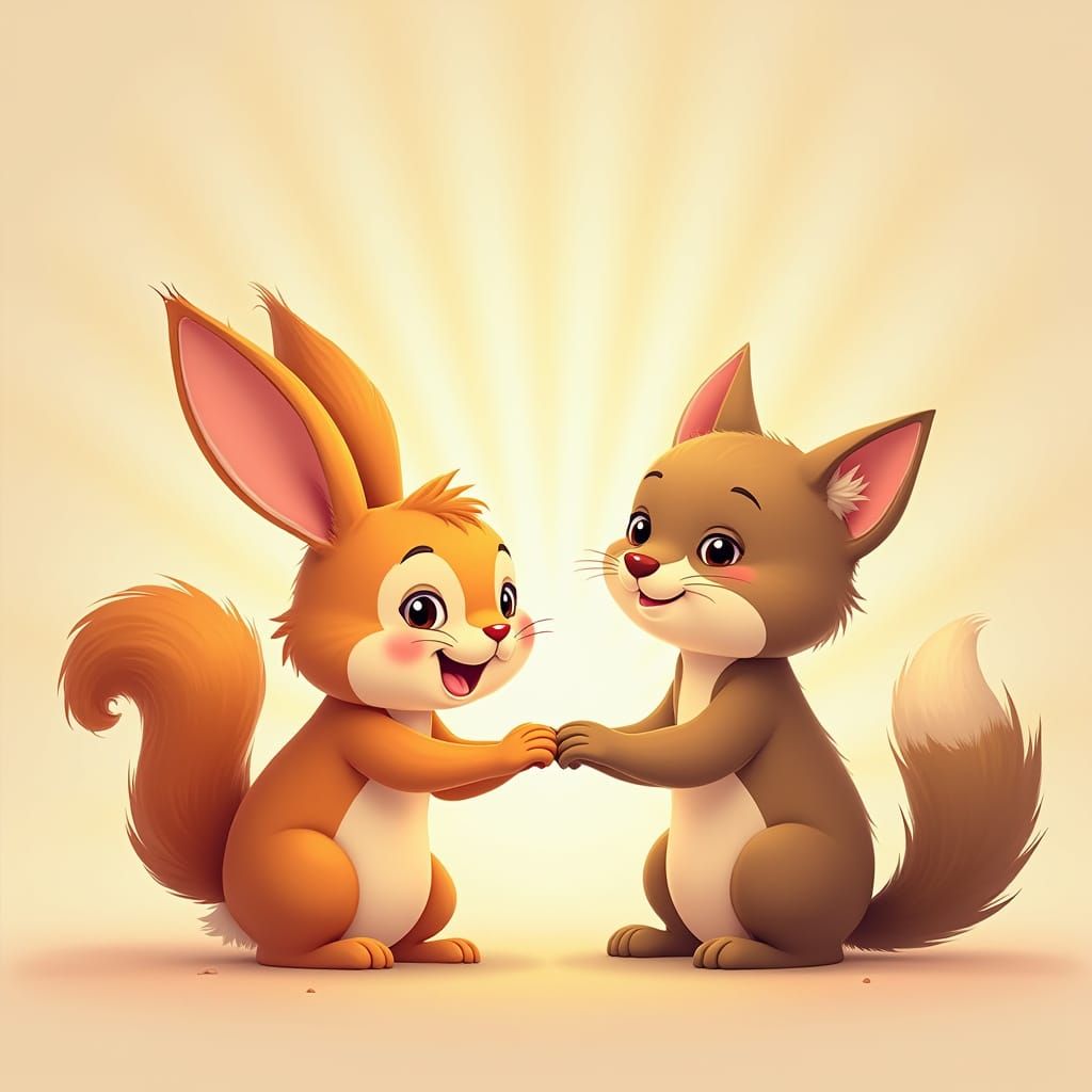 Charming Cartoon Animal Couples in Whimsical Bonding Scenes