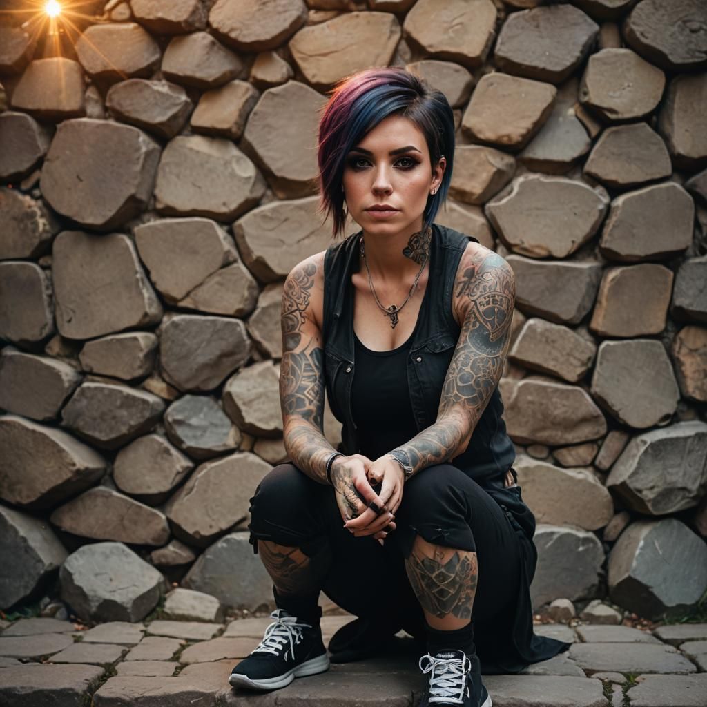 Emo Woman with Tattoos: Hyper-Realistic Cinematic Portrait