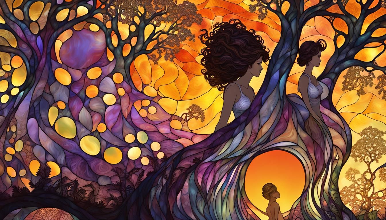 Tiffany Stained Glass: Spiritual Women in Jungle