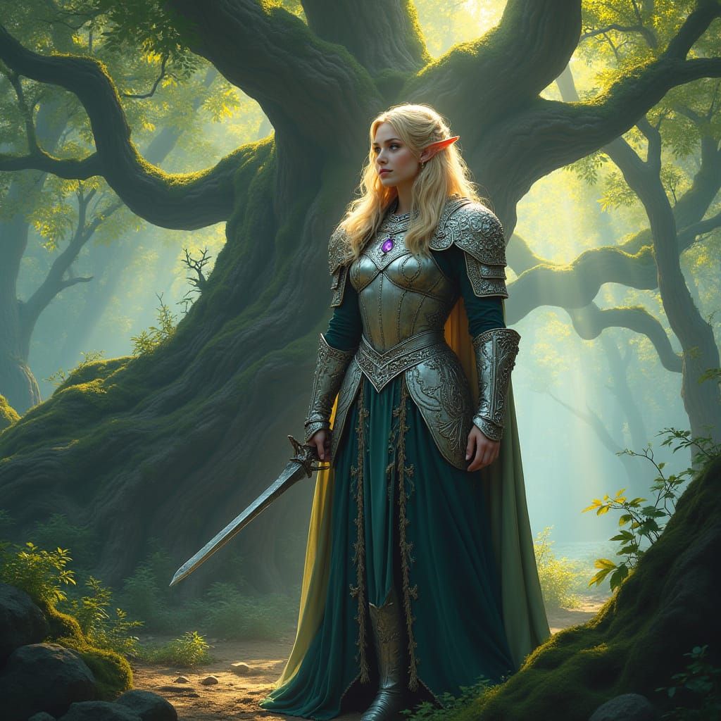 Regal Vanyar Elf Warrior in Vibrant Forest