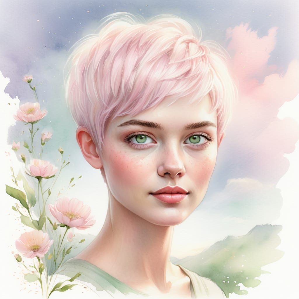 Woman with Pink Hair in Misty Moonlight Scene