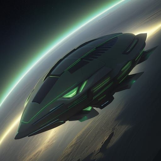 Futuristic Alien Spaceship Soars Over Desert Landscape