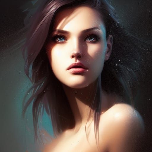 Perfect Beauty Portrait in Dark Scene, Hyperdetailed Art