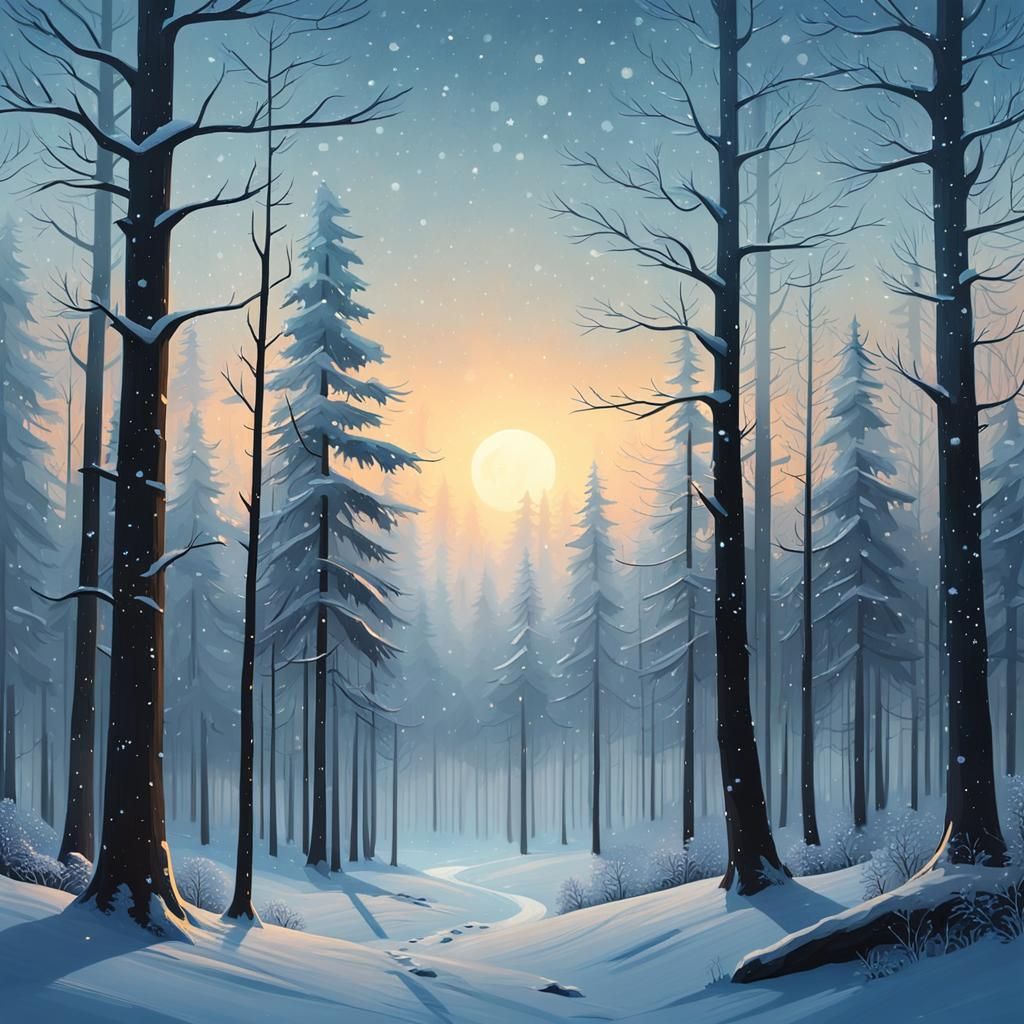 Snowy Winter Forest at Dusk: Romantic Landscape