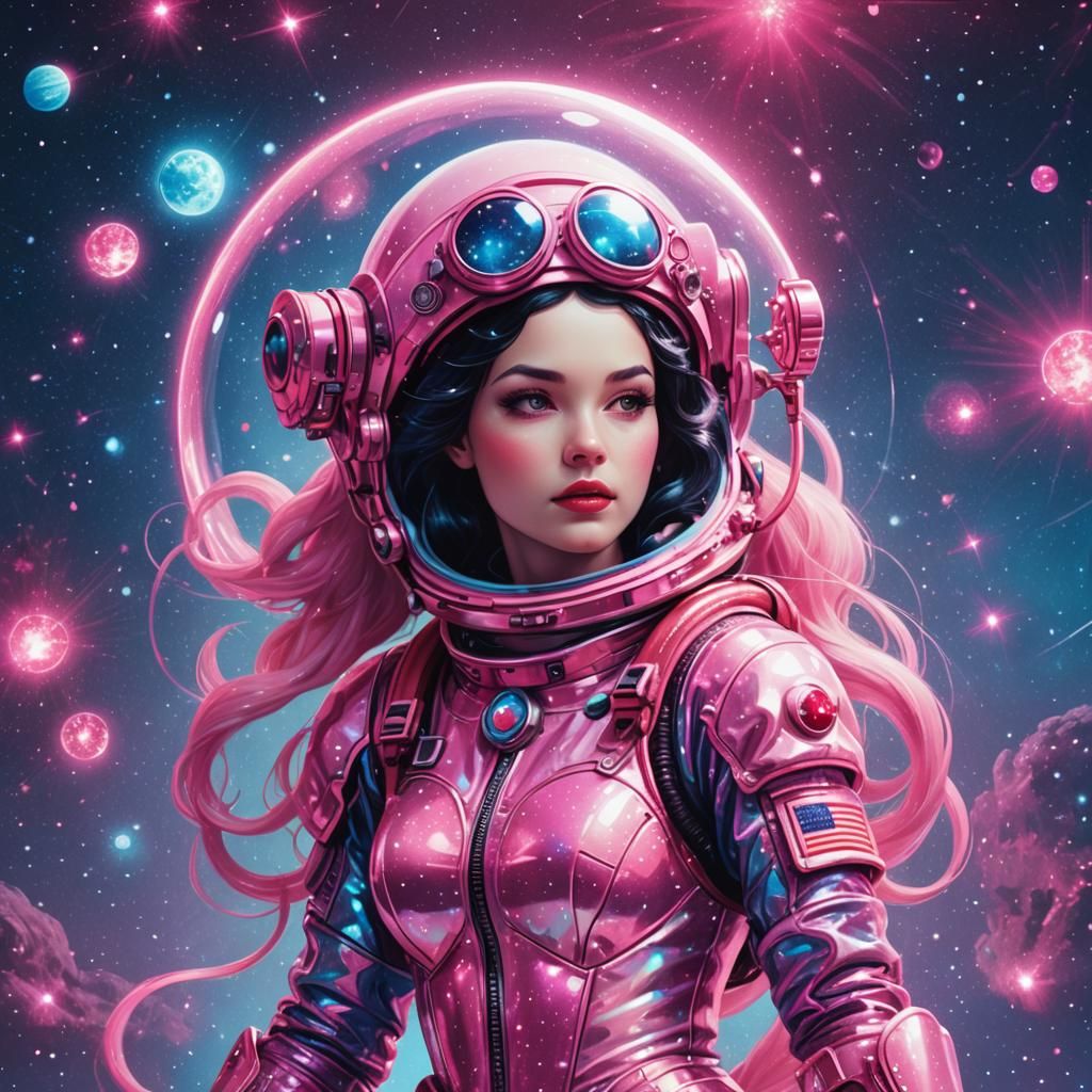 Snow White Space Mermaid in Synthwave Neon