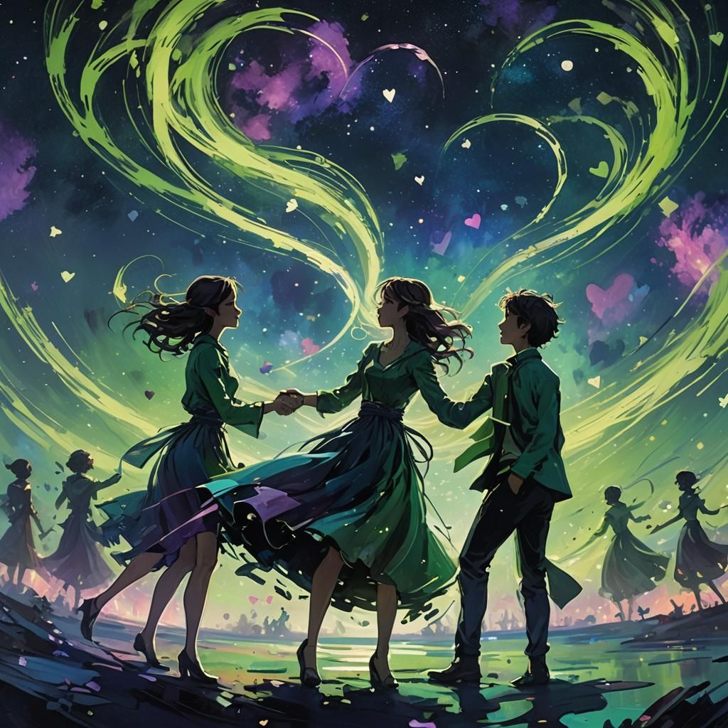 Entwined Hearts Dance Under Starry Sky