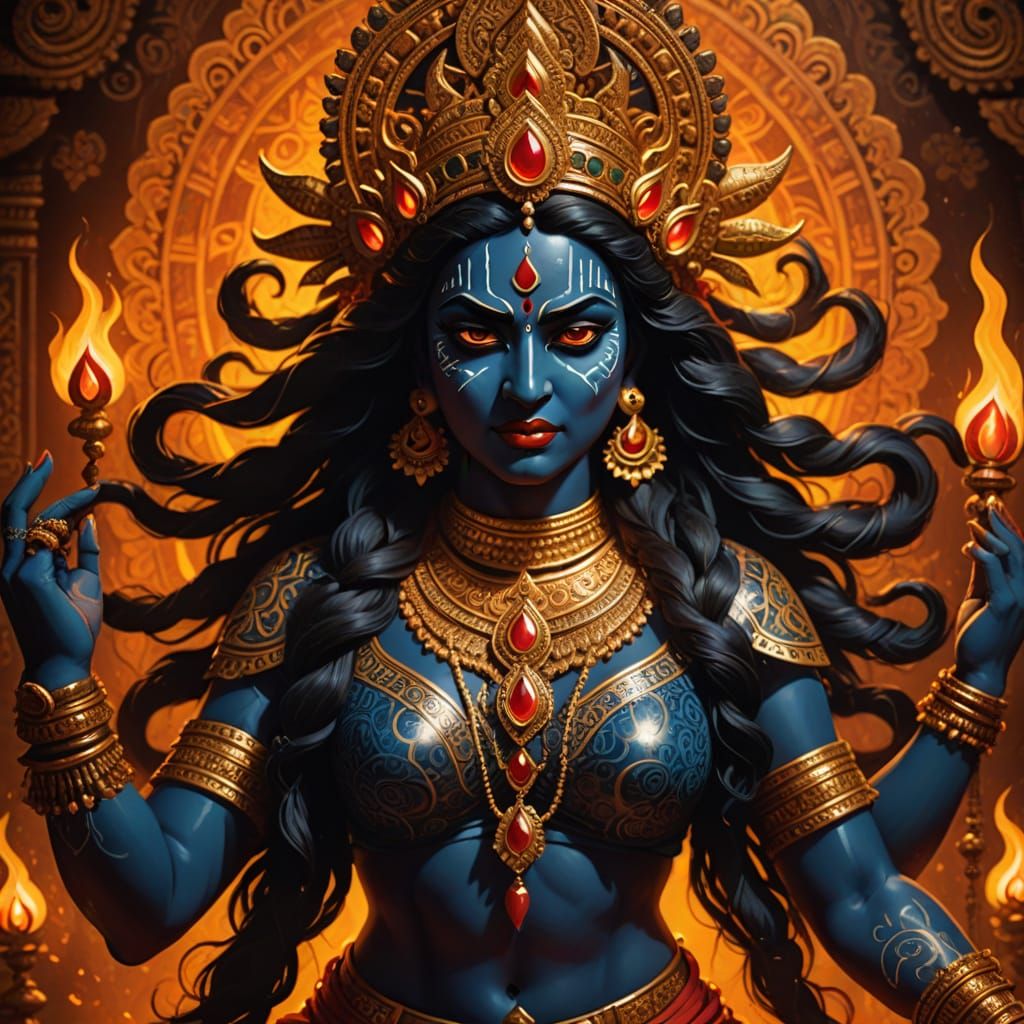 Surreal Goddess Kali Maa in Warm Golden Light, Adorned with ...