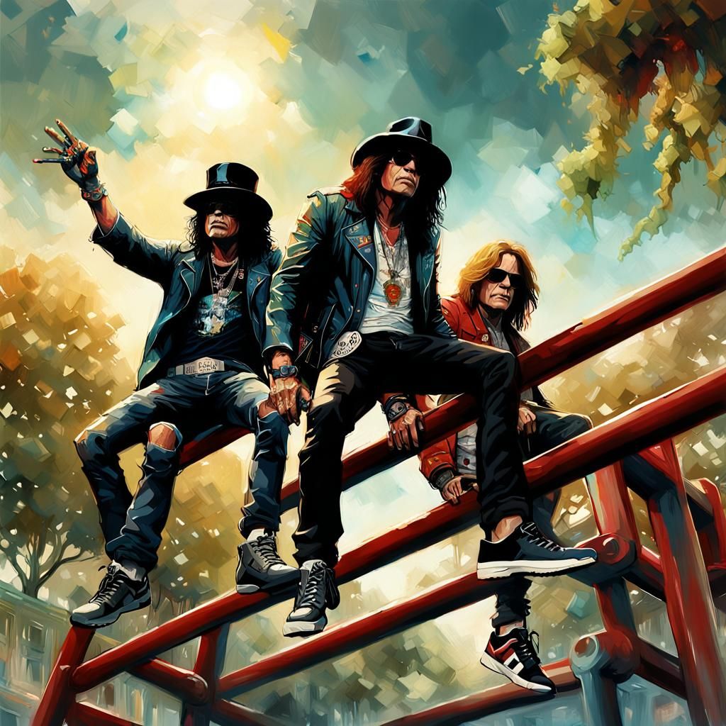 Guns N' Roses at the Playground: Detailed 3D Rendering