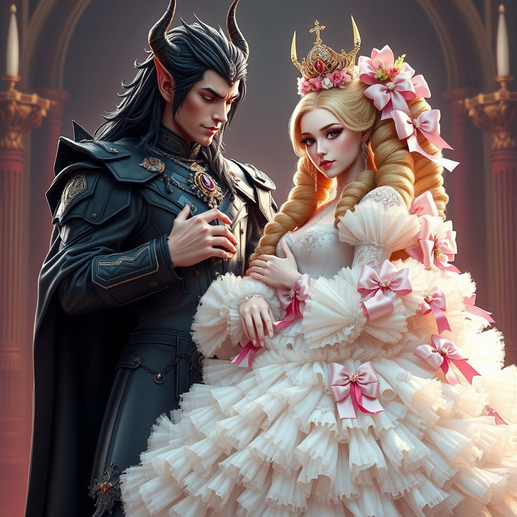 Demon King Fastens Bride's Corset in Opulent Style
