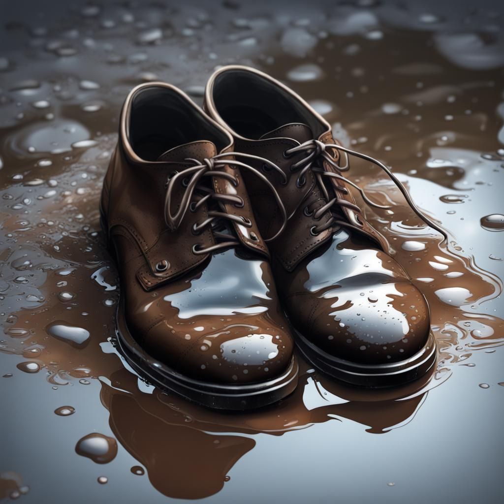 Ultra Realistic Wet Leather Shoes in Puddle