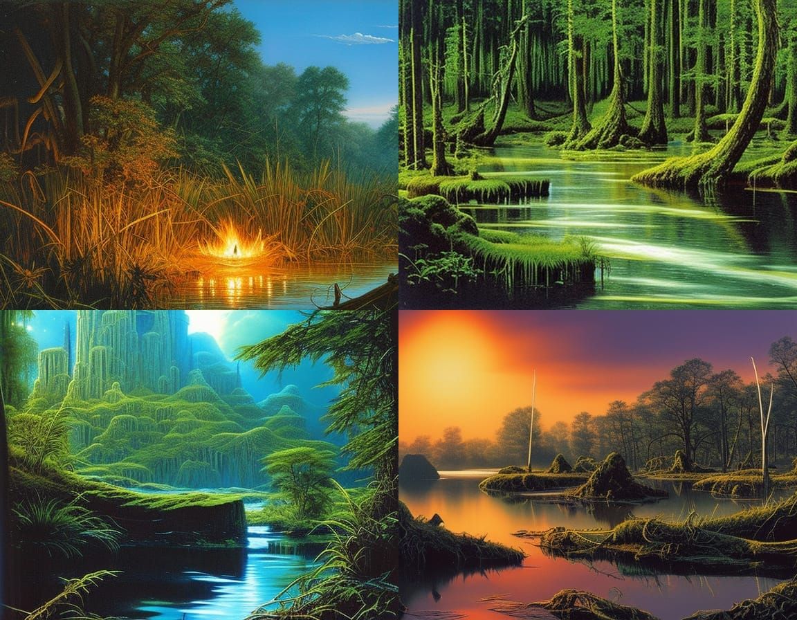 Eerie Fantasy Swamp Scene in Digital Painting Style