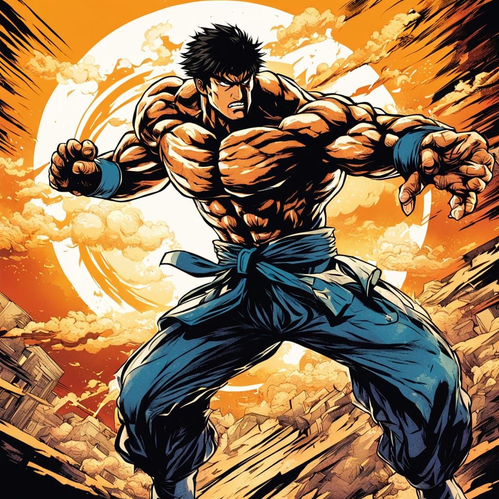 Kenshiro Martial Arts Fight in Comic Book Style