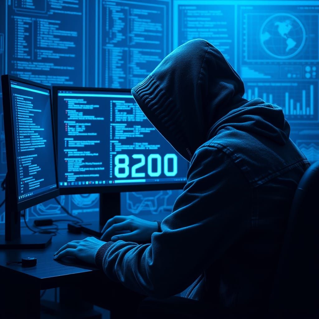 Hacker Coding in the Shadows: A Cyberpunk Scene