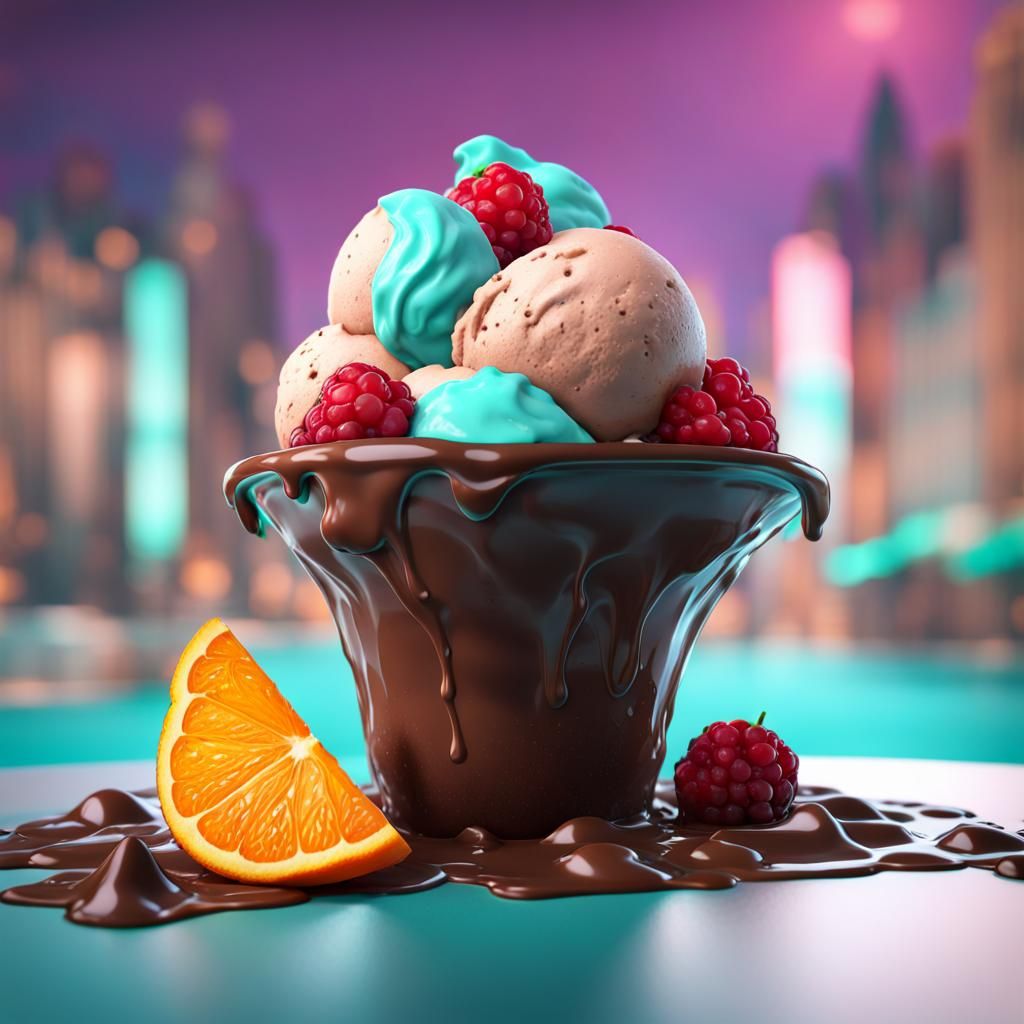 Berry Ice Cream Splash Art in Art Nouveau Style