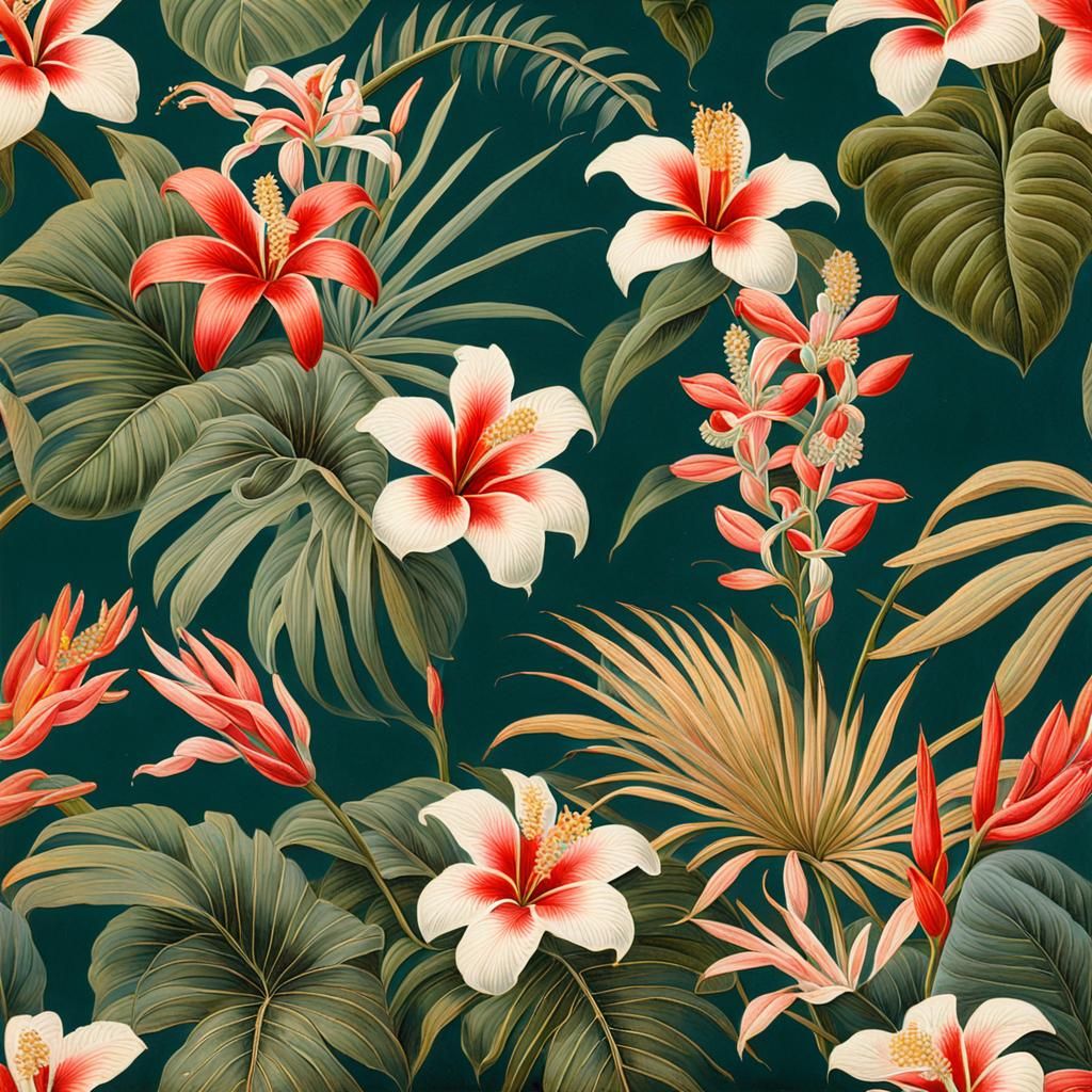 Tropical Flowers in Bloom: 19th Century Painting