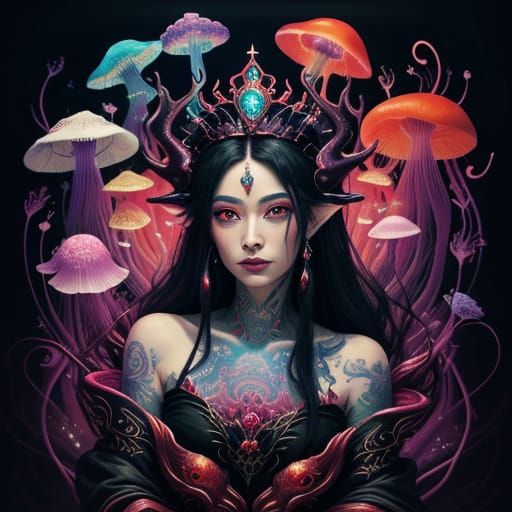 Dream Goddess with Pet in Surrealist Oil Painting